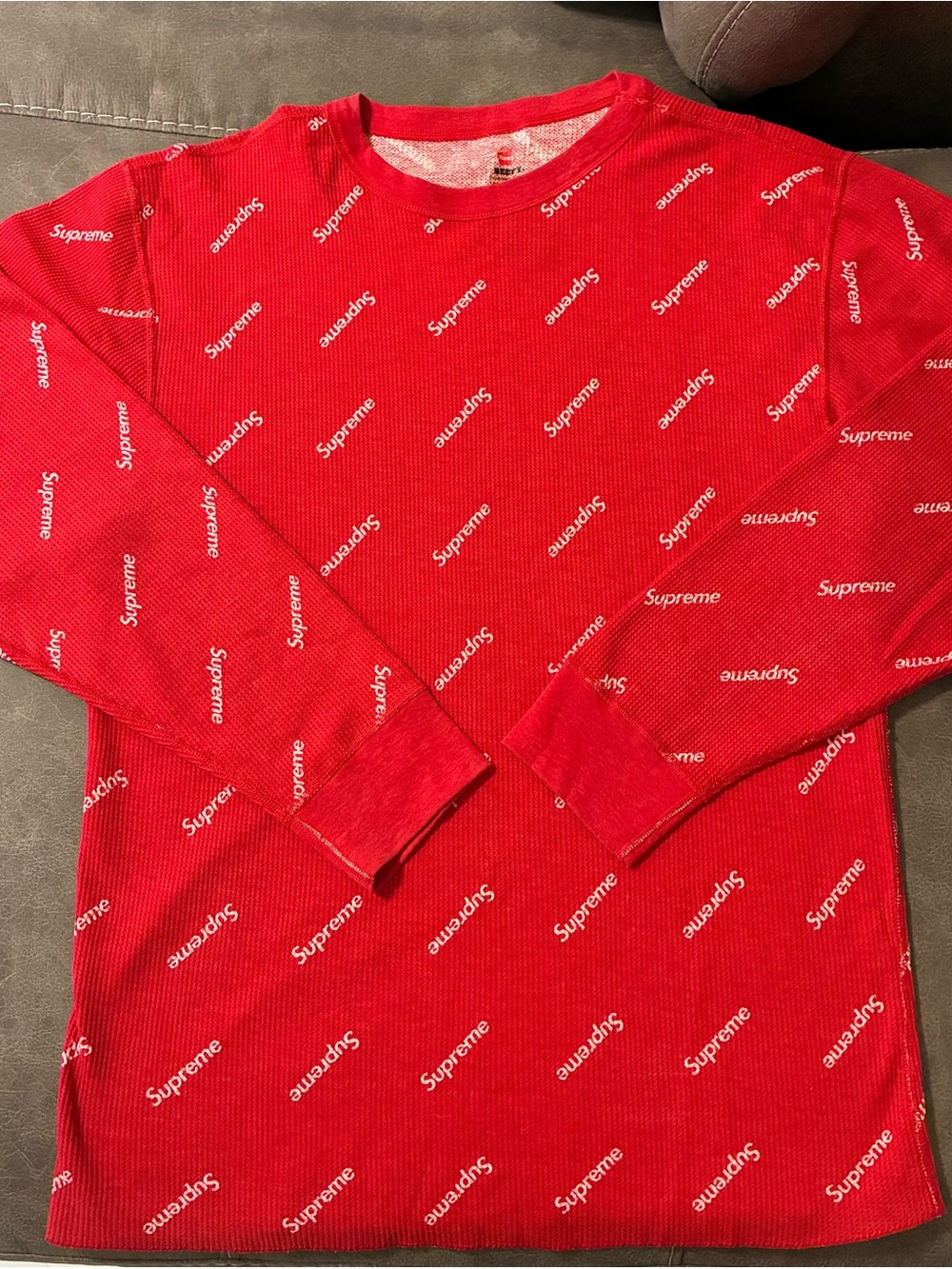 Supreme x Hanes All-Over Print Thermal Top Longsleeve Red XL